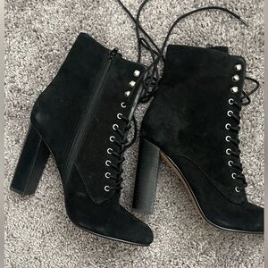 Steve Madden Black Lace- genuine  suede laced Up Heeled Boots
